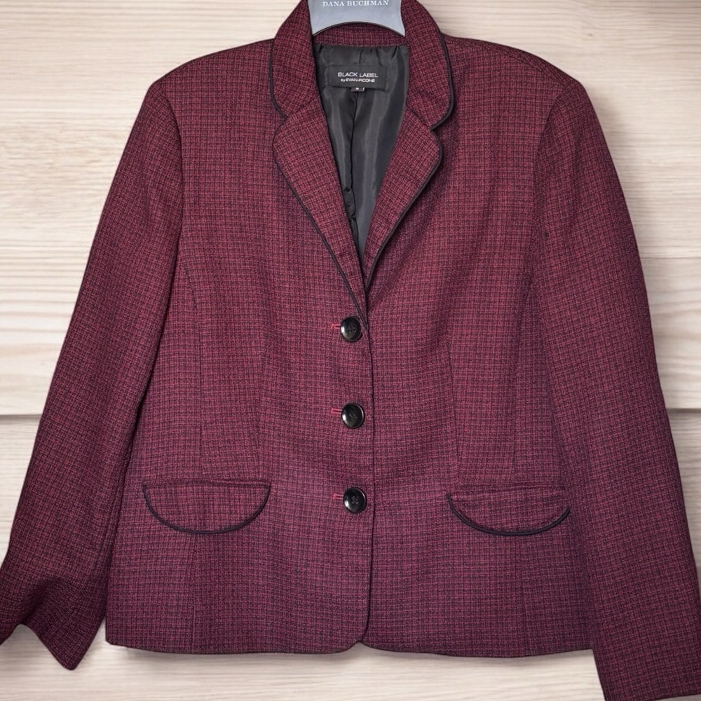 BLACK LABEL BLAZER. SIZE 18. RED BLACK HOUNDSTOOTH OFFICE LINED JACKET, BUTTONED
